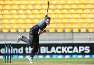 WELLINGTON, NEW ZEALAND - JANUARY 29:  Kyle Mills of New Zealand bowls during the One Day International match between New Zealand and Sri Lanka at Westpac Stadium on January 29, 2015 in Wellington, New Zealand.  (Photo by Hagen Hopkins/Getty Images)